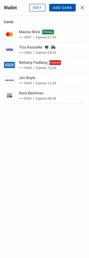 Wallet Edit Controls – View Mode