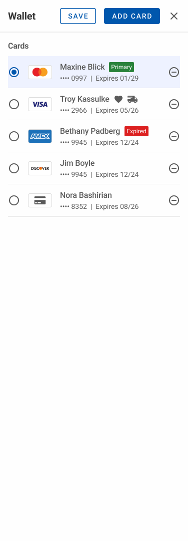 Wallet Kebab Menu Controls